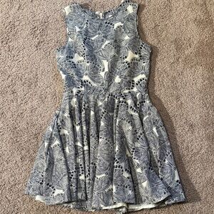 Maison Jules Blue and White Leaf Pattern Dress